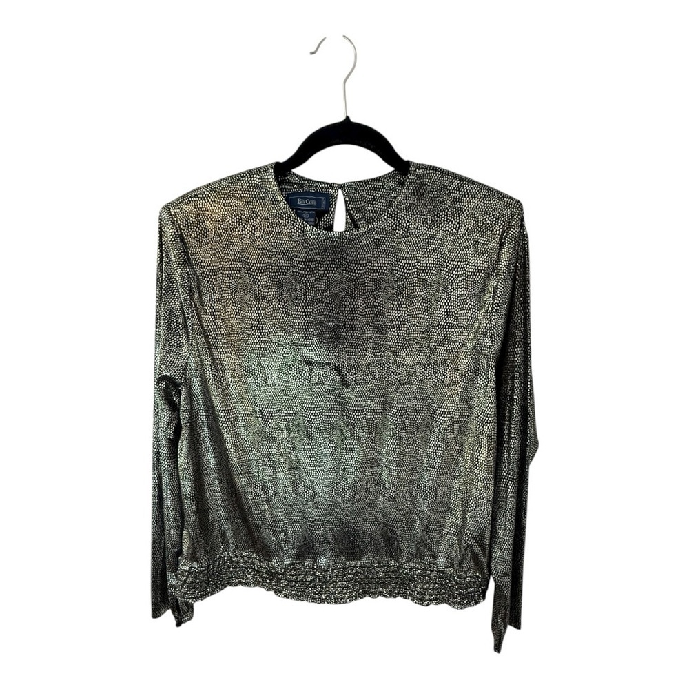 Vintage Bay Club Long Sleeve Blouse With Metallic Dot Pattern - Size 12